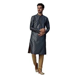 Manyavar Mens Jacquard Hand Embroidered Kurta Set