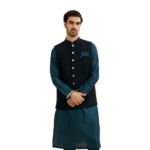 Manyavar Mens Rayon Blend Textured Ethnic Jacket