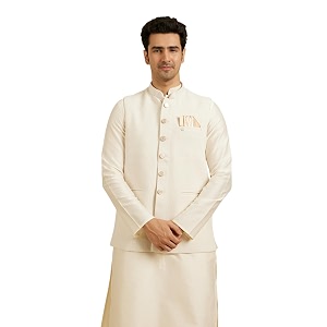 Manyavar Mens Rayon Blend Textured Ethnic Jacket