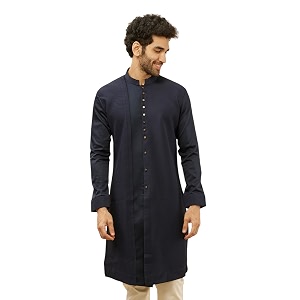 Manyavar Mens Spandex Textured Kurta 1pc