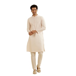 Manyavar Mens Viscose Blend Digital Leaf Print