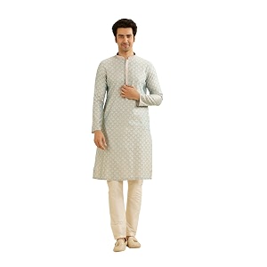 Manyavar Mens Viscose Blend Digital Leaf Print