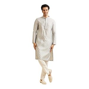 Manyavar Mens Viscose Blend Digital Leaf Print