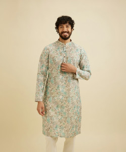 MANYAVAR Men Floral Print Straight Kurta