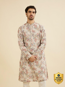 MANYAVAR Printed Cotton Blend Straight Kurta for