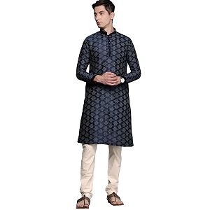 Manyavar Mens Self Design Printed Kurta Set