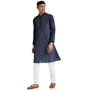 Manyavar Mens Self Design Printed Kurta Set