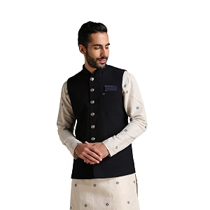 Manyavar Mens Rayon Blend Textured Ethnic Jacket