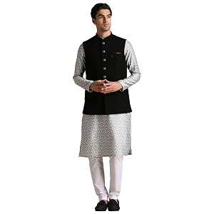 Manyavar Mens Rayon Blend Textured Ethnic Jacket