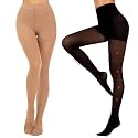 MANZI 2 Pairs Compression Pantyhose for Women Shaping Black Tights 10-15mmHg Support 50D Opaque Stockings
