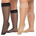 MANZI 6 Pairs Plus Size Sheer Knee High Stockings for Women 15D Nylons Trouser Socks with Wide Calf