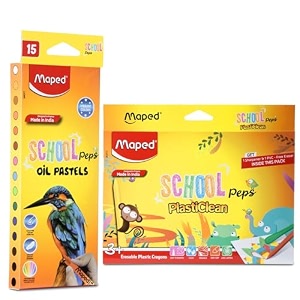maped colouring kit-set of 2playful and bright shadesmatte finish -oil pastels12shadesglossy finish-eraseable plastic crayons15shadesnontoxic amp safe for childrenerasersharpenerscraping tool