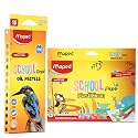 Maped Colouring Kit-Set of 2|Playful and Bright Shades|Matte finish -Oil Pastels(12Shades)|Glossy finish-Eraseable Plastic Crayons(15Shades)|NonToxic & Safe for Children|Eraser+Sharpener+Scraping tool