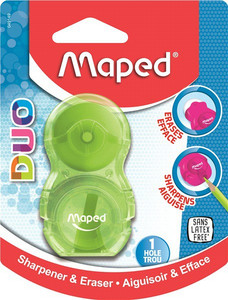maped pencil sharpener  eraser duo pack of 2 non-toxic eraser