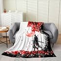 Maple Leaf Tree Throw Blanket,Sunset Bird Fleece Blanket for Bedroom Decor,Japanese Samurai Super Soft Bedding for Sofa Couch for All Seasons,Queen 90"x90"