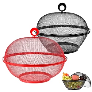 maquita 2 pcs summer mesh fruit basket with lid fruit cover protective fruit holder countertop wire fruit bowl metal vegetable strainer kitchen accessories for kitchen food vegetable