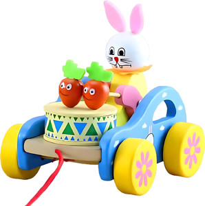 MARA BOMMAI Wooden Bunny Pull Along Toy