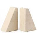 Marble Bookend for Heavy Books, Decorative Bookends for Shelves, Durable and Heavy-Duty Book End for Hardback Books &amp; CDS, Unique Book Stopper &amp; Holder, Sunny Golden, Set of 2