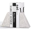 Marble Bookends for Heavy Books, Decorative Book Ends for Shelves, Durable and Heavy-Duty Bookends for Hardback Book &amp; CDS, Off-White Unique Books Stopper &amp; Holder, Set of 2