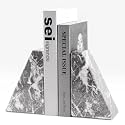 Marble Bookends for Heavy Books, Decorative Bookends for Shelves, Durable and Heavy-Duty Book End for Hardback Book & CDS, Unique Book Stopper & Holder, Gris Lido, Set of 2
