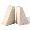 Marble Bookends，Natural Decorative Bookend for Shelves, Non-Skid Book End for Heavy Books, Idea Book Stoppers & Holder for Desk Bookshelf Decor, Modern Home Decor Cream Color Book Ends, Set of 2