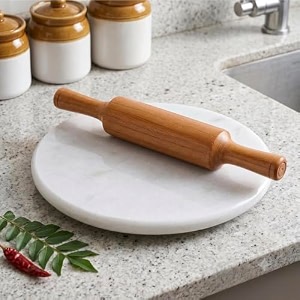 marble chakla belan set  roti amp chapati maker board with rolling pin  premium polished stone chakla for kitchen  durable easy clean cooking tool white 9 inch