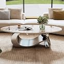 Modern Coffee Table with Gold Stainless Steel Pedestal,Oval