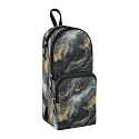 Marble Stone Pencil Pouch for Teen Girls Portable Stationery Supplies with Handle &amp; Loop Zipper Pencil Pouch
