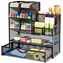 Marbrasse Mesh Pen Holder for Desk, Multi-Functional Pencil Organizer with Drawer, Desk Organizers and Accessories for Office Art Supplies (Black)