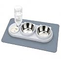 Marchul 3 in 1 Cat Bowl with Mat, Cat Food and Water Bowl Set with Water Dispenser and Stainless Steel Bowls, 15° Tilted Pet Raised Three Bowls for Indoor Cats（with Mat ）