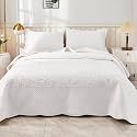 MarCielo 100% Cotton Quilt Set - 3-Piece Embroidered Farmhouse Bedspread &amp; Shams, All-Season Breathable Bedding(Bright White,King)