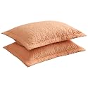 MarCielo 2-Piece Embroidered Pillow Shams, Decorative Microfiber Pillow Covers Set (Peach Fuzz, Standard)