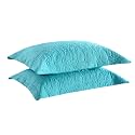 MarCielo 2-Piece Embroidered Pillow Shams, Decorative Microfiber Pillow Covers Set Standard Size Turquoise