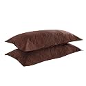 MarCielo 2-Piece Embroidered Pillow Shams, Decorative Microfiber Pillow Covers Set Standard Size Brown