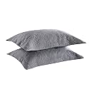 MarCielo 2-Piece Embroidered Pillow Shams, Decorative Microfiber Pillow Covers Set Standard Size Grey