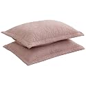 MarCielo 2-Piece Embroidered Pillow Shams, Decorative Microfiber Pillow Covers Set (Teacup Rose, King)