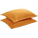 MarCielo 2-Piece Embroidered Pillow Shams, Decorative Microfiber Pillow Covers Set (Turmeric, Standard)
