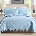 MarCielo 3-Piece 100% Cotton Oversized Bedspread Lightweight Quilt Coverlet Embroidery Farmhouse Bedding Set (TK Light Blue, Oversized King (118"x106"))