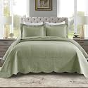 MarCielo 3-Piece 100% Cotton Oversized Bedspread Lightweight Quilt Coverlet Embroidery Farmhouse Bedding Set (TG Pale Green, Oversized King (118"x106"))