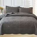 MarCielo 3-Piece 100% Cotton Oversized Bedspread Lightweight Quilt Coverlet Embroidery Farmhouse Bedding Set T0 (Dark Grey, Oversized King (118"x106"))