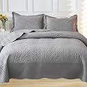 MarCielo 3-Piece 100% Cotton Oversized Bedspread Lightweight Quilt Coverlet Embroidery Farmhouse Bedding Set T0 (Light Grey, Oversized King (118"x106"))