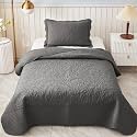 MarCielo 3-Piece 100% Cotton Oversized Bedspread Lightweight Quilt Coverlet Embroidery Farmhouse Bedding Set T0 (Dark Grey, Twin (68"x86"))