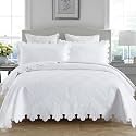 MarCielo 3-Piece 100% Cotton Oversized Bedspread Lightweight Quilt Coverlet Embroidery Farmhouse Bedding Set (TK White, Oversized King (118"x106"))