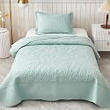 MarCielo 3-Piece 100% Cotton Oversized Bedspread Lightweight Quilt Coverlet Embroidery Farmhouse Bedding Set T0 (Aruba Blue, Twin (68"x86"))