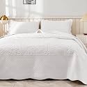 MarCielo 3-Piece 100% Cotton Oversized Bedspread Lightweight Quilt Coverlet Embroidery Farmhouse Bedding Set T0 (Bright White, Oversized King (118"x106"))