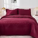 MarCielo 3-Piece 100% Cotton Oversized Bedspread Lightweight Quilt Coverlet Embroidery Farmhouse Bedding Set T0 (Wine Burgundy, Oversized King (118"x106"))