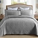 MarCielo 3-Piece 100% Cotton Oversized Bedspread Lightweight Quilt Coverlet Embroidery Farmhouse Bedding Set (Tf Light Grey, Oversized Queen (100"x106"))