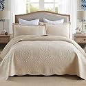 MarCielo 3-Piece 100% Cotton Oversized Bedspread Lightweight Quilt Coverlet Embroidery Farmhouse Bedding (Tf Khaki Beige, Oversized Queen (100"x106"))