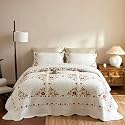 MarCielo 3Pcs Cotton Cottage Floral Quilt Bedspread Set Classic Farmhouse Style TC156