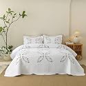 MarCielo 3pcs Cotton Quilt Set White Burgundy Floral
